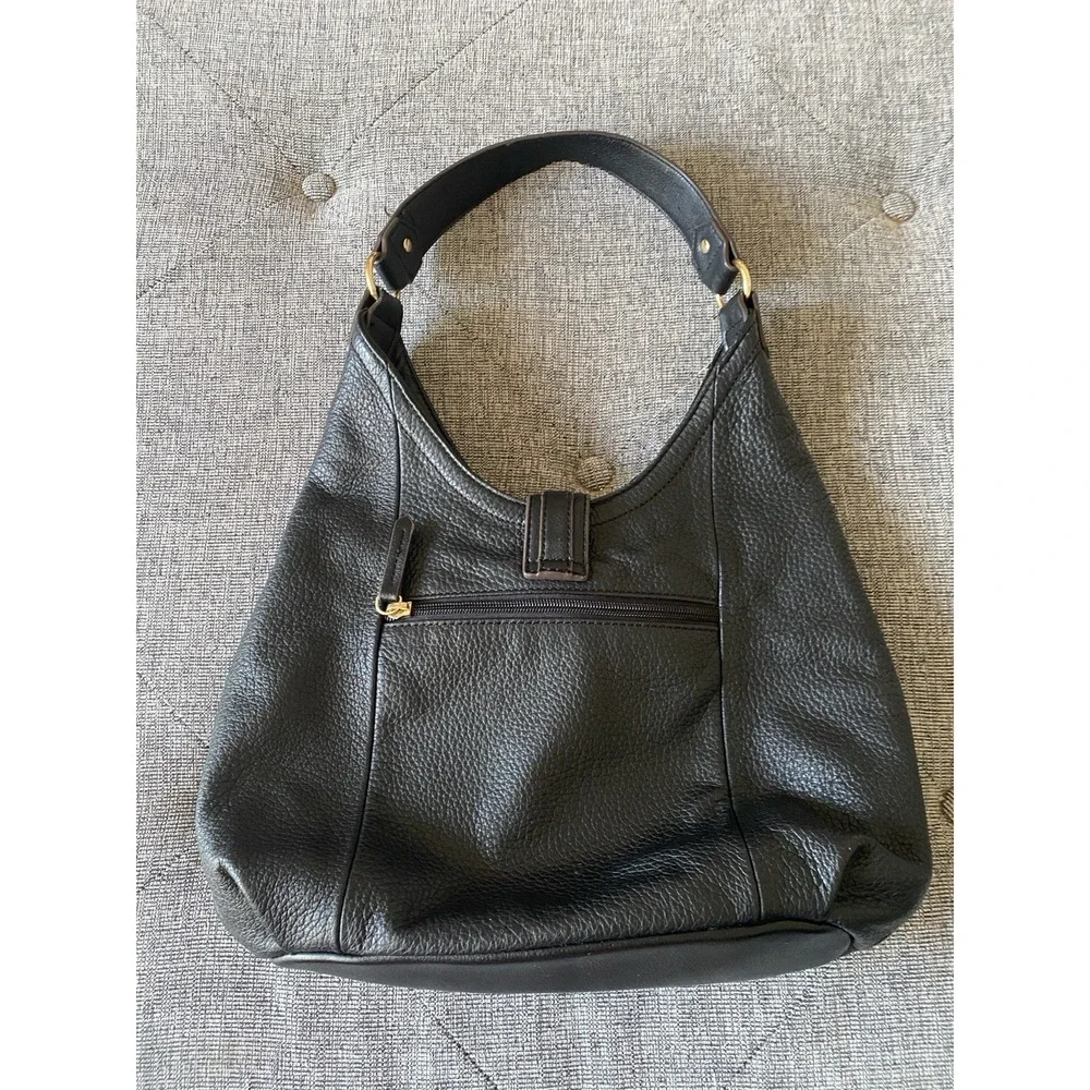 Tignanello Black Pebbled Leather HoBo Shoulder Bag Hand Bag Gold Tone